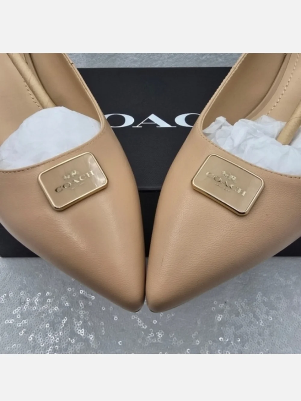 Coach Jillian Classic Slingback Low Heel Closed Toe Neutral Color Women's 10